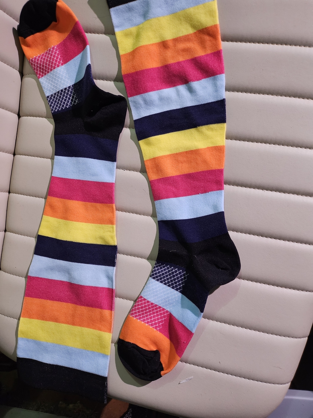 Multicolor Striped Knee-High Socks - Black, Blue, Pink, Orange, Yellow